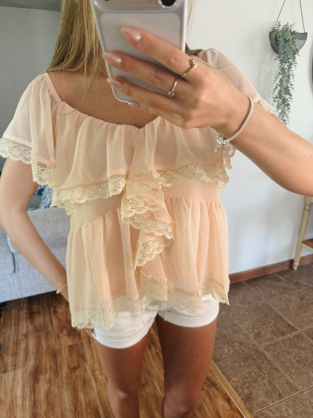Peach Bellini Lace Top