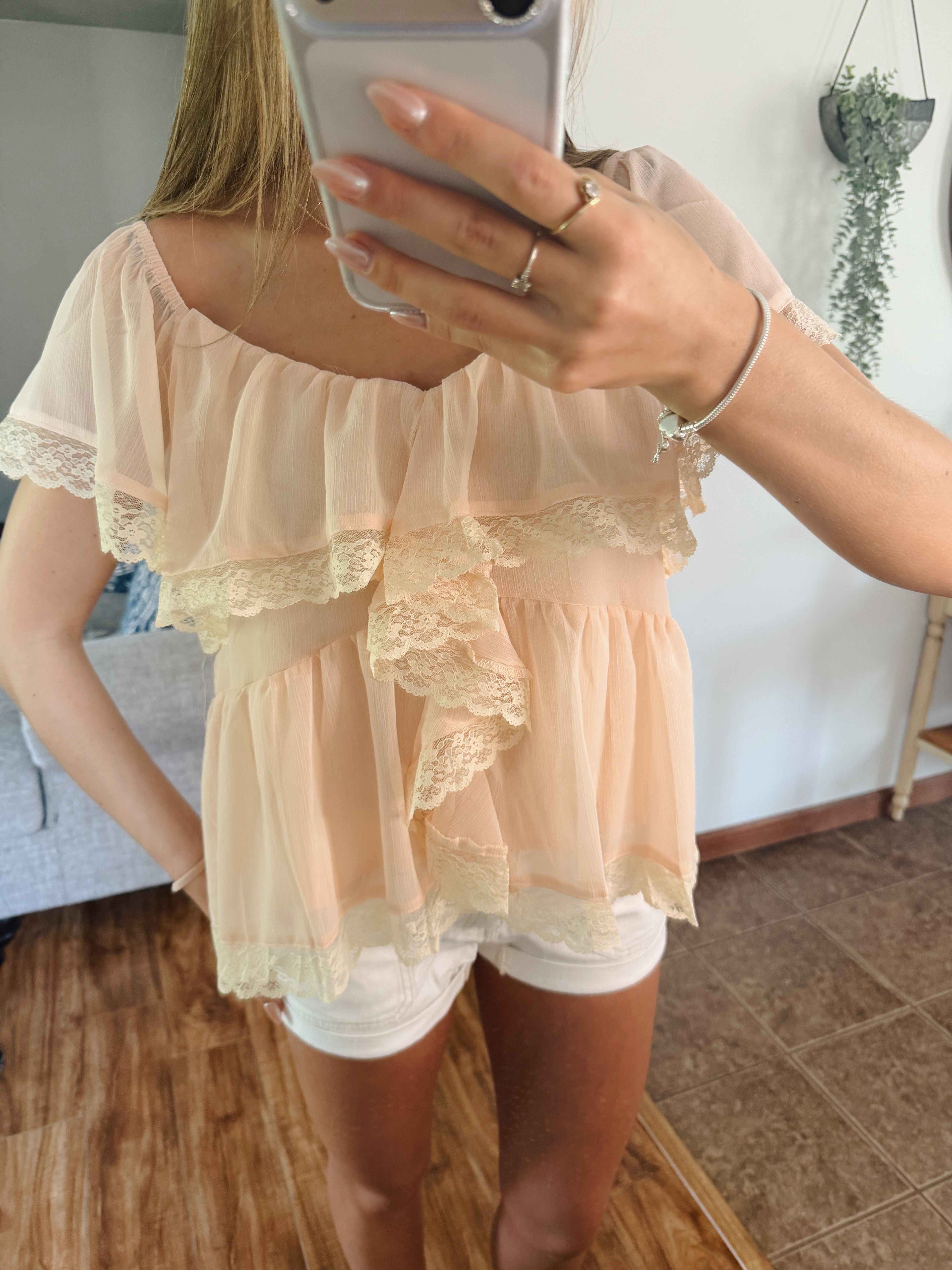 Peach Bellini Lace Top