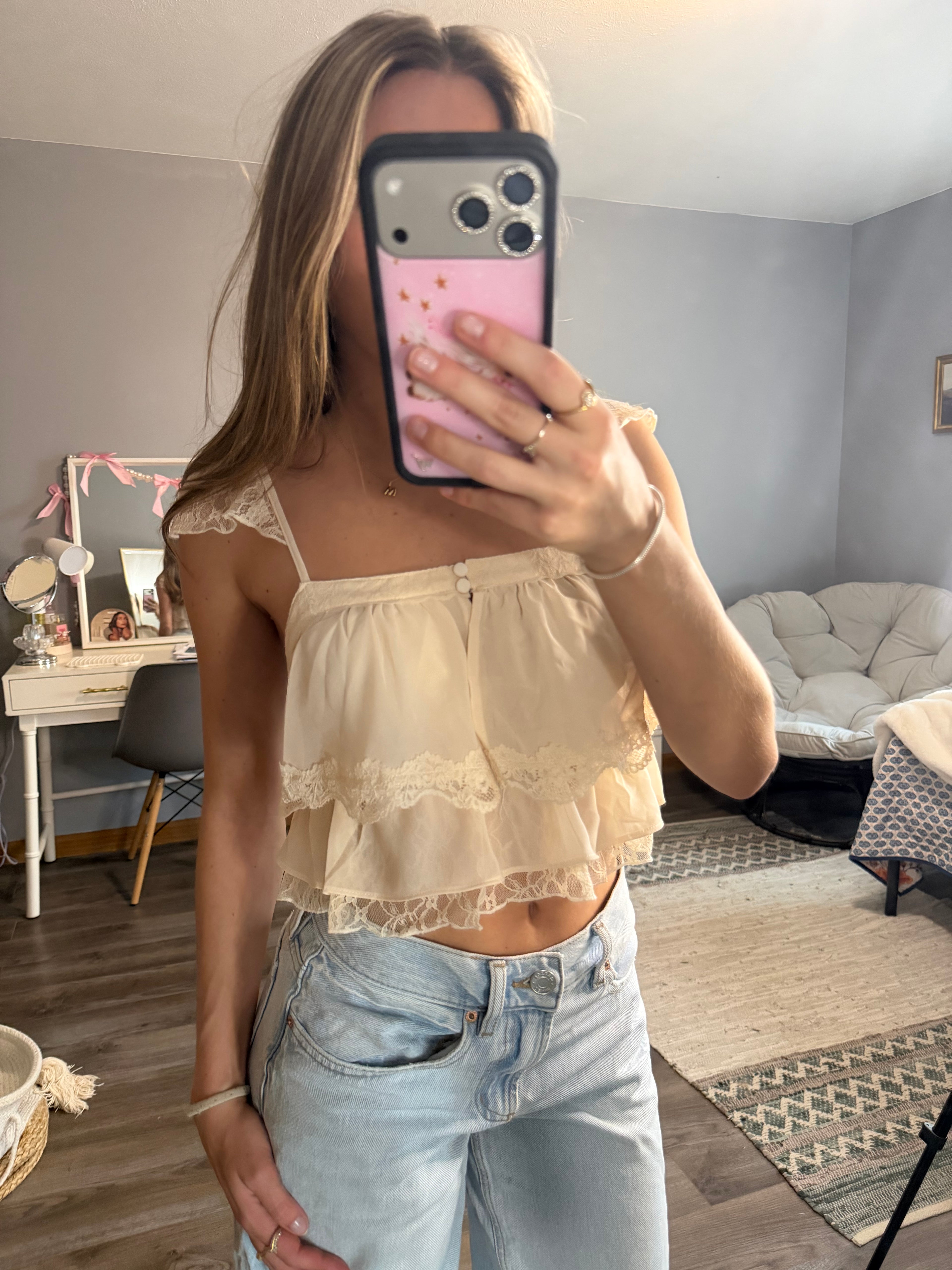 Lace Trim Layered Top