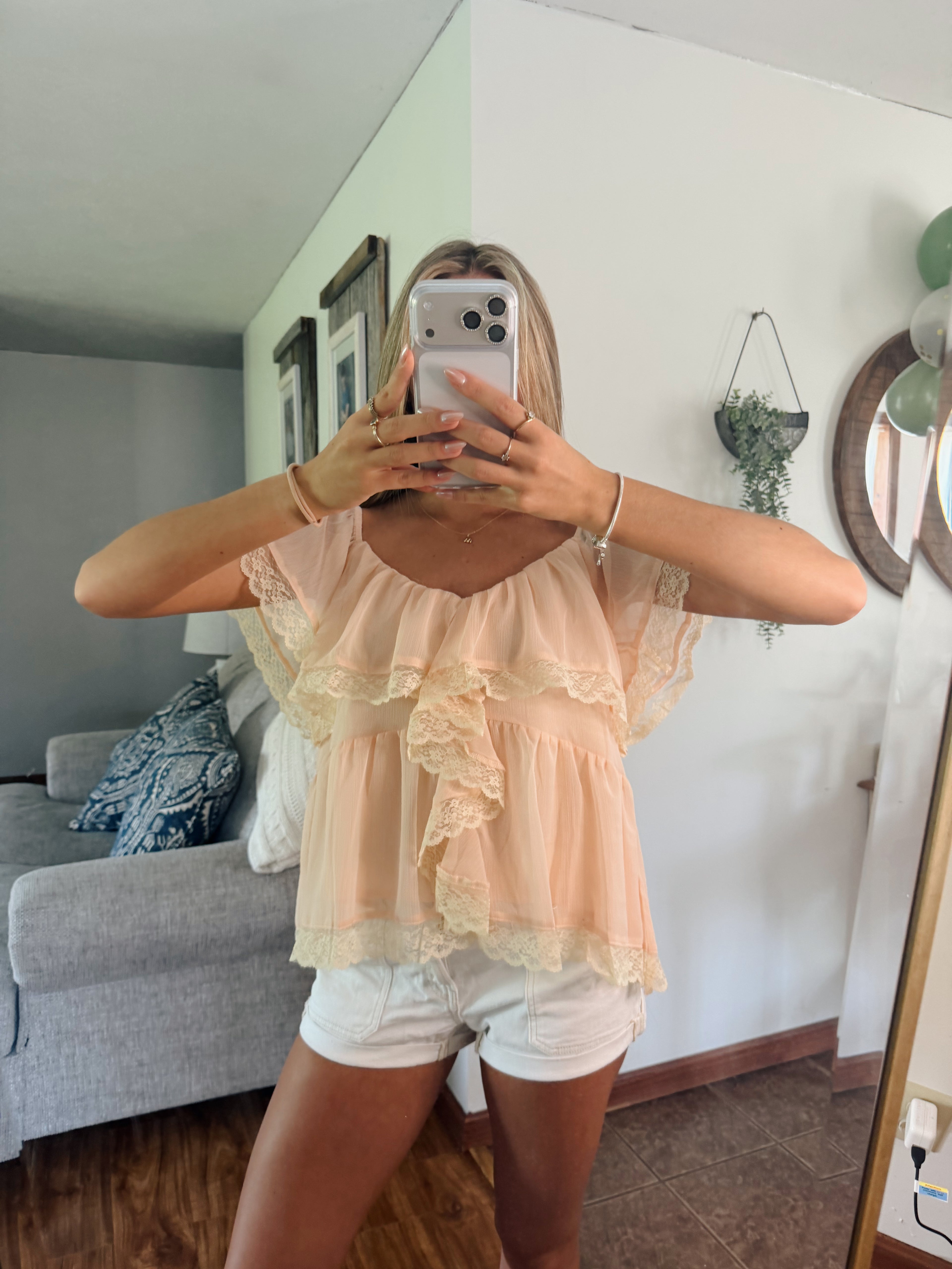 Peach Bellini Lace Top