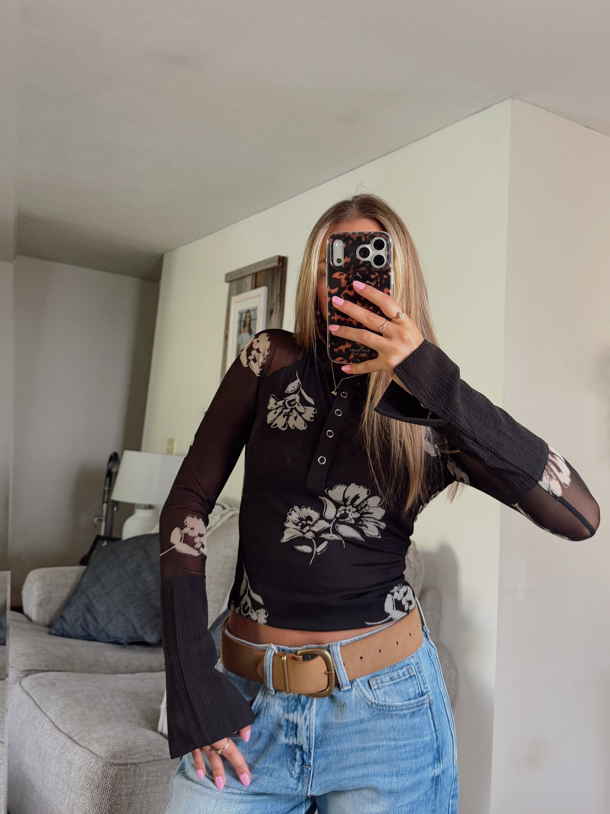 Midnight Bloom Mesh Top